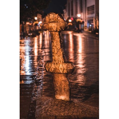 Pribinov meč v daždi - Nitra v noci obraz (fotoplátno XL)